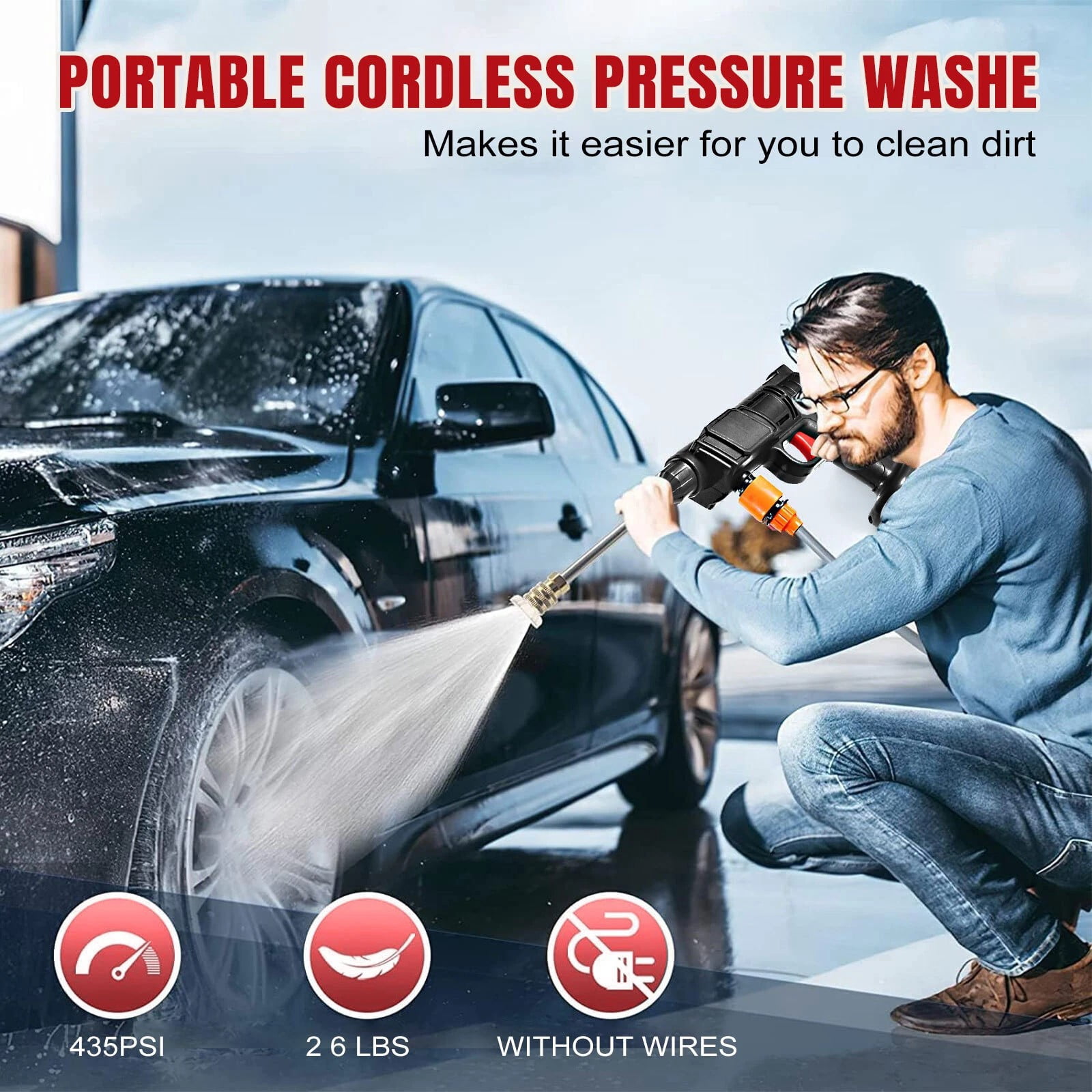 Cordless Pressure Washer – High Power Electric Car Cleaner & Water Spray Gun，a