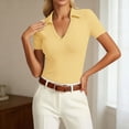 thumbnail image 2 of Daznico Women's Ribbed Knit V Neck Collared Short Sleeve Slim Fit Polo Top Casual Summer,L, 2 of 4