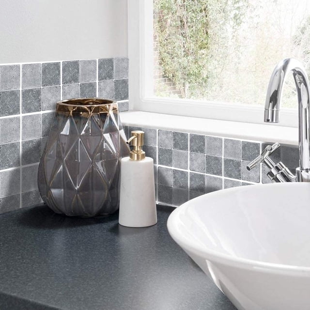 25 azulejos para baño y cocina están decorados con azulejos adhesivos decorativos de mármol y azulejos impermeables autoadhesivos tridimensionales (piedra caliza, 10×10 cm).