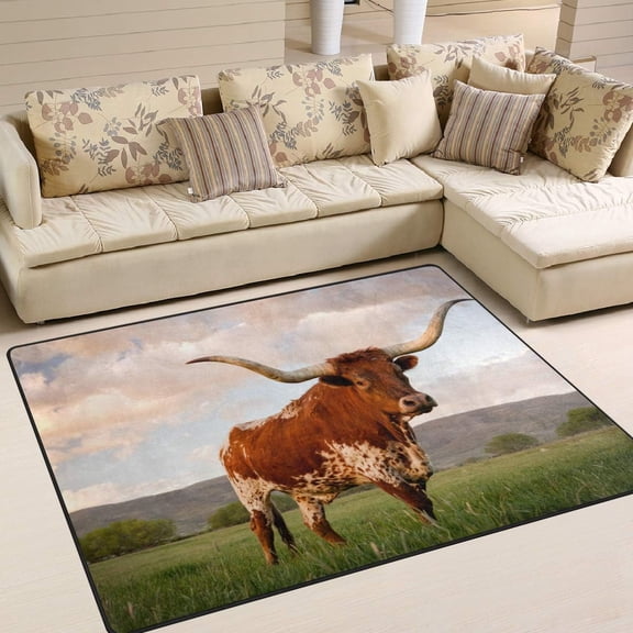 SKYSONIC Longhorn at Sunset Lightweight Area Rugs Carpet Mats Floor Rug Home Decor for Kids Room Living Room 80x58 inches