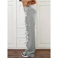 thumbnail image 3 of Pantalones vaqueros rasgados de talle alto y pierna ancha Y2K holgados for novio, pantalones versátiles de mezclilla desgastados, 3 of 6
