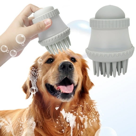 Kraoden Pet Bath Brush for Dogs and Cats, 2 in 1 Bath Liquid Storage & Massage Brush, Silicone Comb, Non-Slip Handle, Easy to Clean, Versatile for All Fur Types