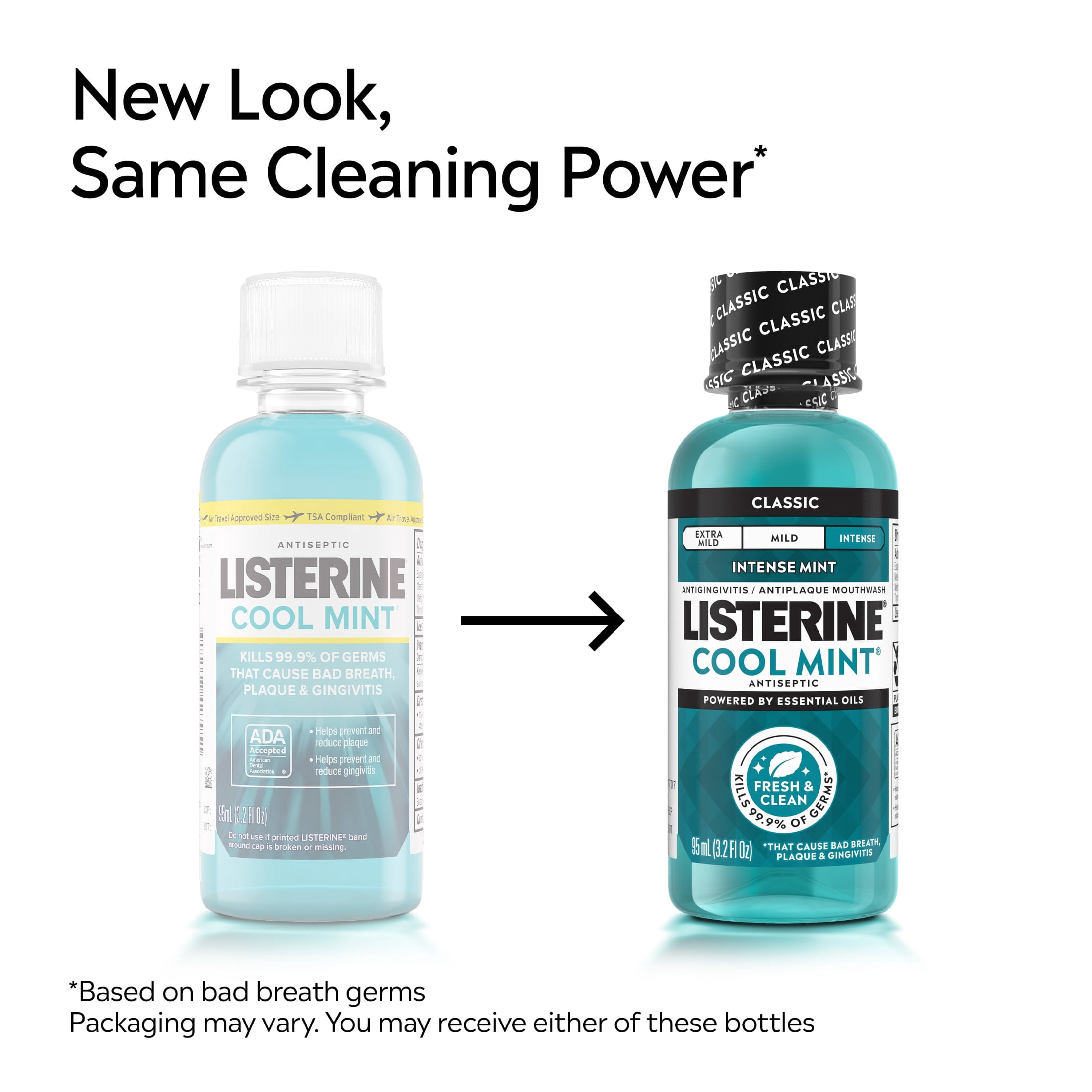 (3 pack) Listerine Cool Mint Antiseptic Mouthwash for Bad Breath and Plaque, Intense Mint, 3.2 fl. oz/95 mL