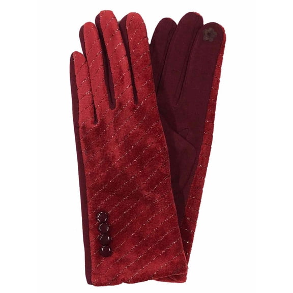 G&S Womens Metallic Red Velvet Stretch Fit Button Texting & Tech Smart Gloves