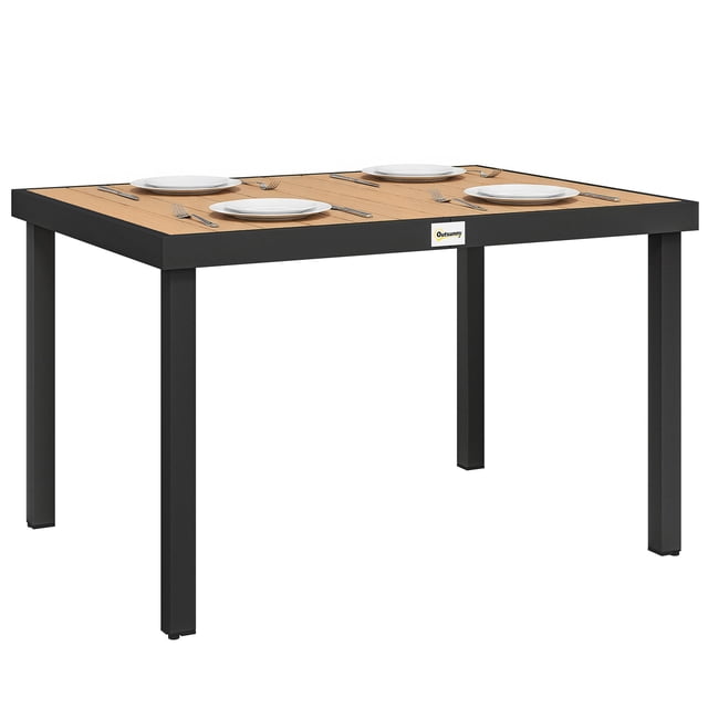 Outsunny Patio Dining Table, Rectangular Aluminum Outdoor Table, Natural