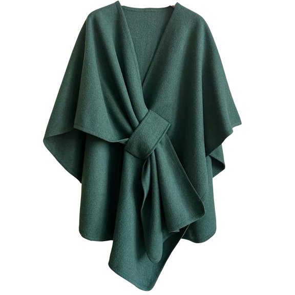 JULMCOMO Fleece Drape Shawl Wraps for Women Cross Front Tie Wrap Poncho Open Front Elegant Soft Warm Cape Cardigan for Fall Winter Dark Green