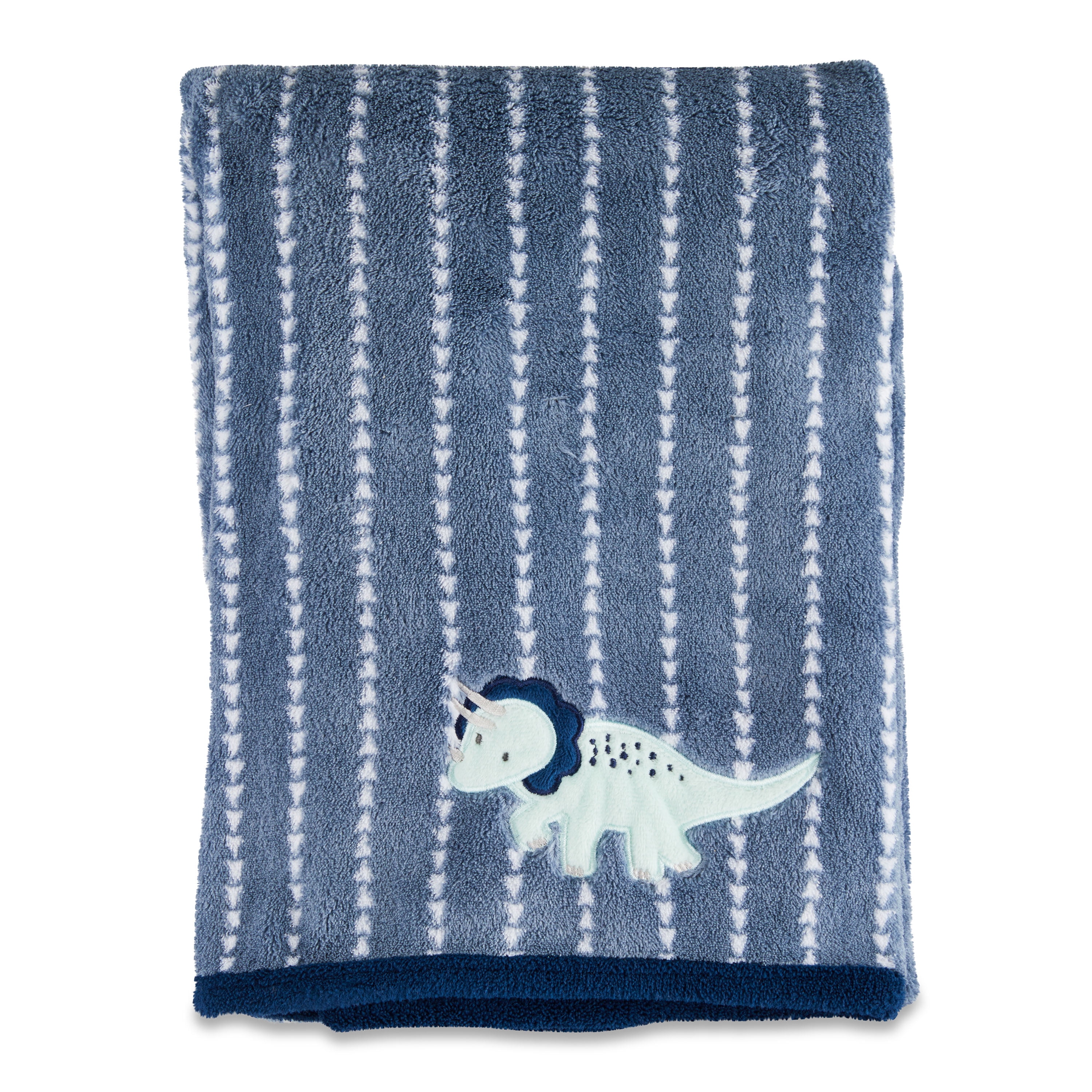 Parent's Choice Blue Appliqued Dinosaur Plush Baby Blanket, 30" x 40"