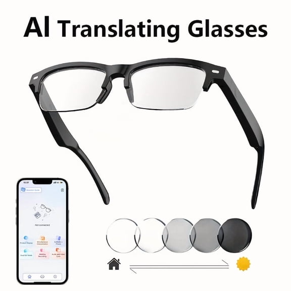 AI Smart Translation Glasses - Real-time Face-to-face Translation, Wireless Calls & Music, iOS/Android Compatible, Unisex for Office/Outdoor/Sports