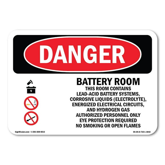 OSHA Danger Sign - Battery Room Authorized Personnel Only | Decal | Protect Your Business, Construction Site, Shop Area |  Made in The USA