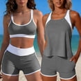 thumbnail image 5 of Bosfbaoi 3-Piece Swimsuit for Women Athletic Tankini Womens Swimsuits Contrast Trim Racerback Tank Top Sports Bra High-Waisted Shorts, 5 of 7