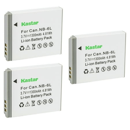 Kastar 3-Pack NB-6L Battery 3.7V 1300mAh Replacement for Canon IXY Digital 25 IS Digital IXUS 200 IS Digital IXUS 210 Digital IXUS 105 Digital IXUS 105 IS PowerShot D10 PowerShot D20 Camera