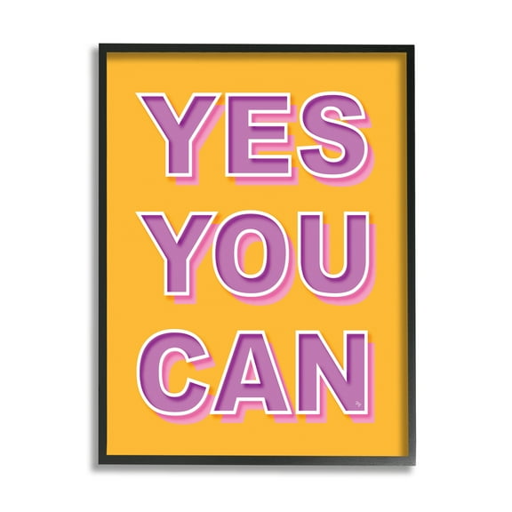 Stupell Industries Yes You Can Purple & Yellow Typography Painting Black Framed Art Print Wall Art, 11 x 14