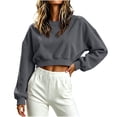thumbnail image 5 of Josdec Women's Cropped Sweatshirt Long Sleeve Corduroy Crew Neck Loose Solid Casual Sports Crop Pullover S-XXL, 5 of 6