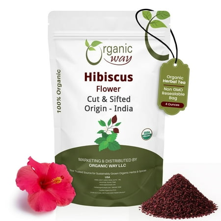 Organic Way Dried Hibiscus Flower Cut & Sifted (Hibiscus rosa-sinensis) | Herbal Tea - Organic & Kosher Certified | Raw, Vegan, Non GMO & Gluten Free | USDA Certified | Origin - India | 2 Ounce