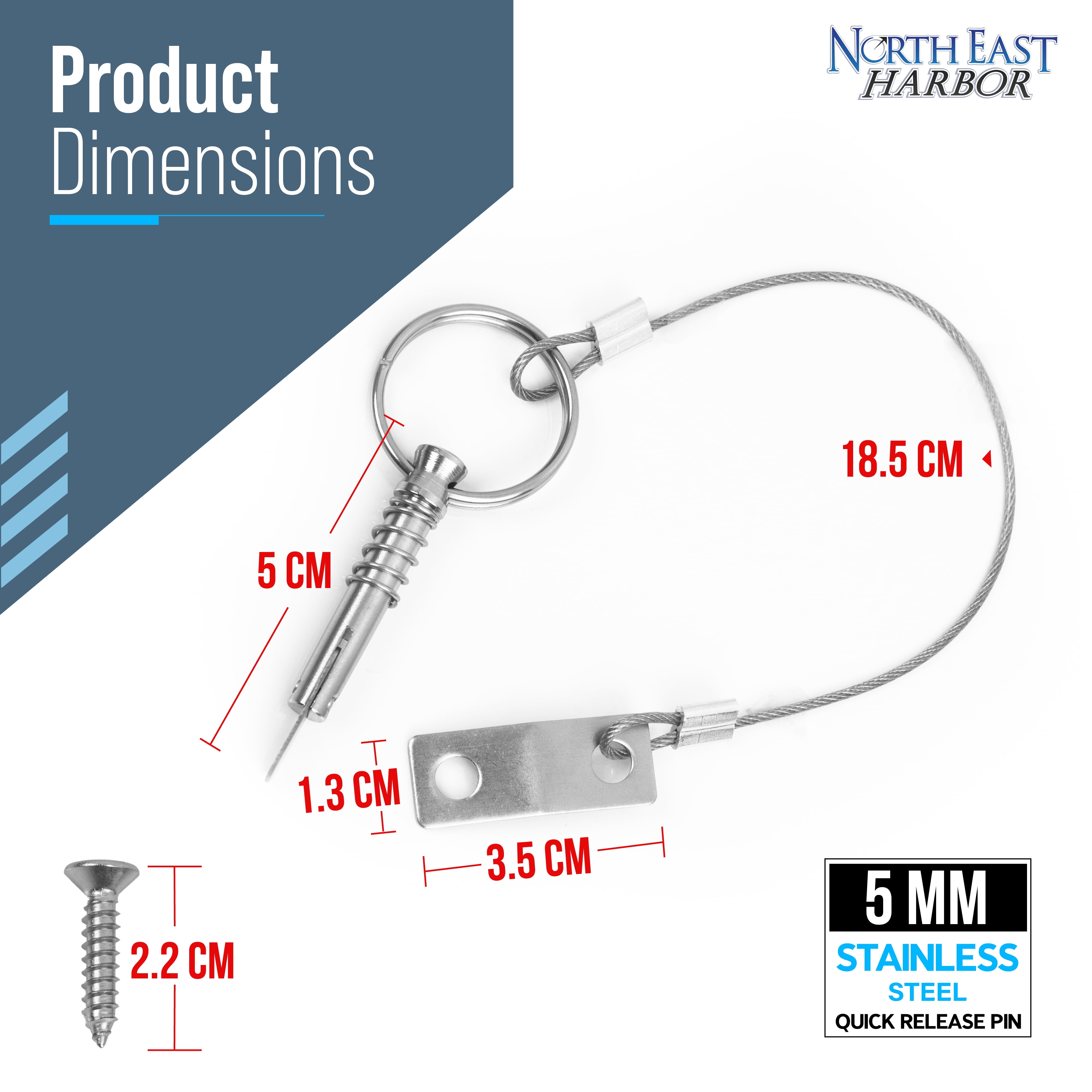 KNOX Quick Release Pin for Bimini Top Boats 0.25" Diameter w/Drop Cam & Spring, Never Rust Stainless Steel Bimini Top Deck Hardware for Boat Bimini Deck Hinge Lock Pin, Lanyard Prevents Loss 6-Pack