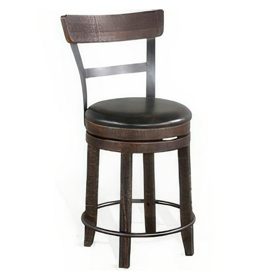 Flint Swivel Counter Stool Chair Set of 2, Black Faux Leather, Brown
