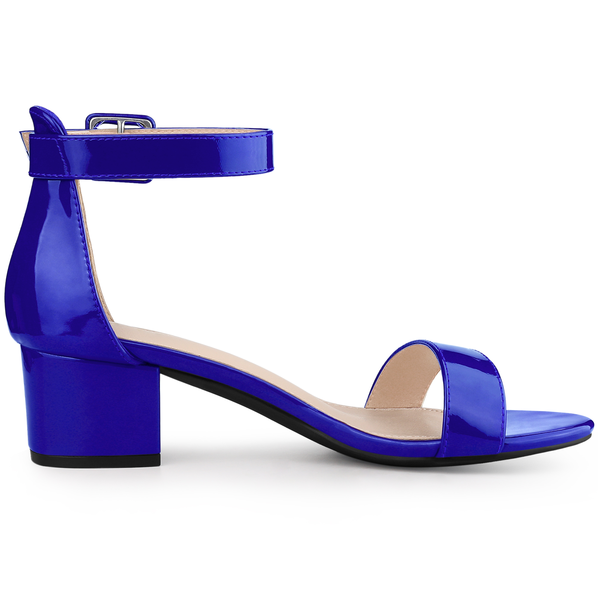 DARING DIVA Women's Ankle Strap Low Block Heel Sandals 7.5 Royal Blue