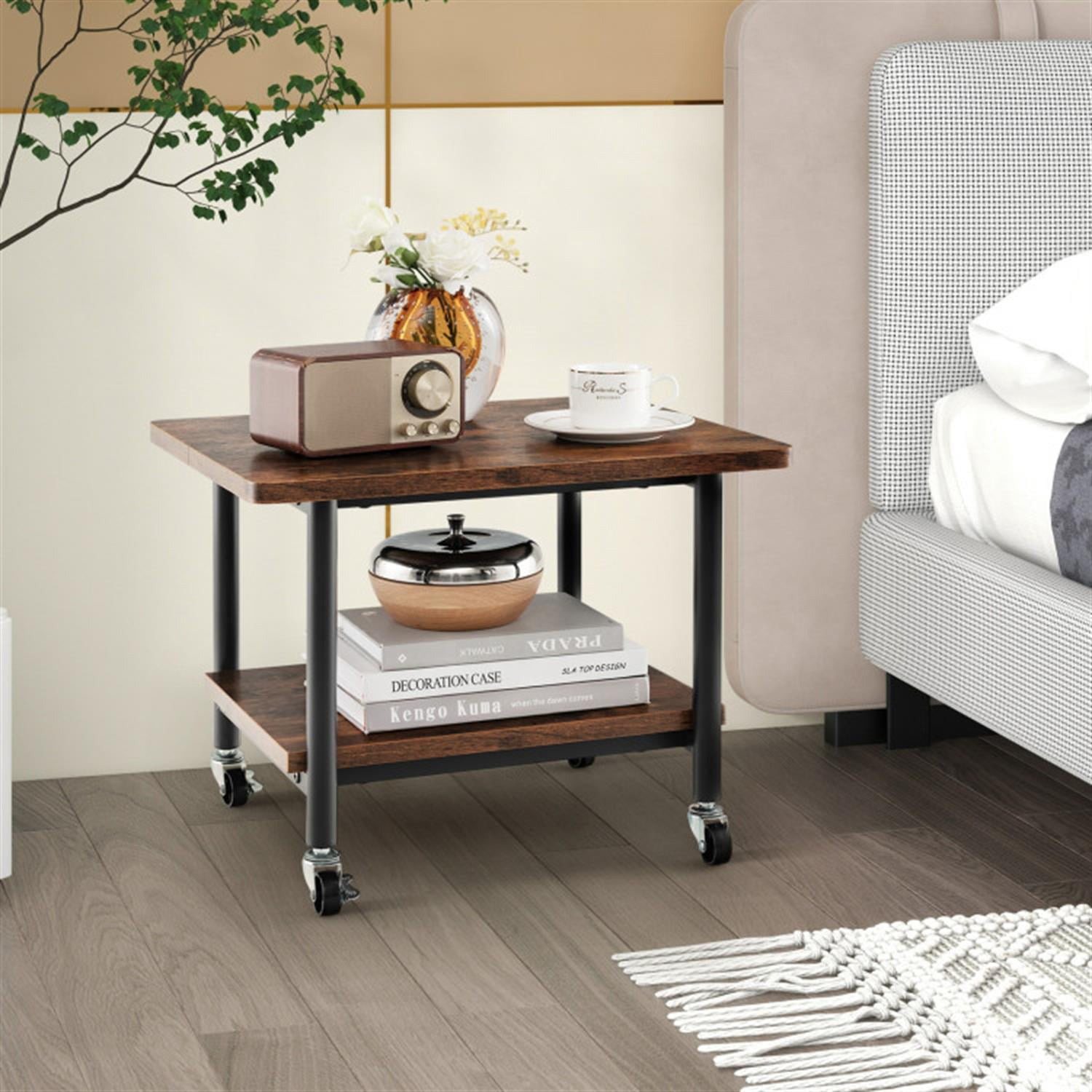 Demi Bonn Under Desk Printer Stand with 4 Wheels and Locking Mechanism, Laptop Workstation for Laptops, Books, Tablets, and Art, Brown