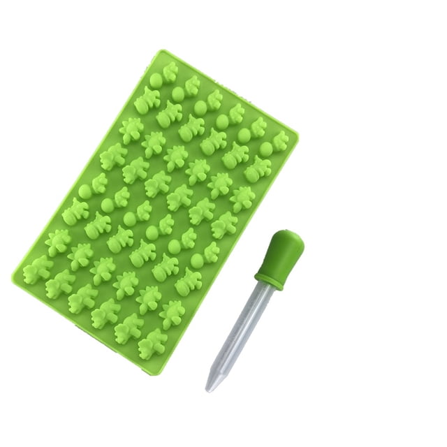 Molde de chocolate de dinosaurio Oso de Fresa 48 cavidades silicona verde con cuentagotas