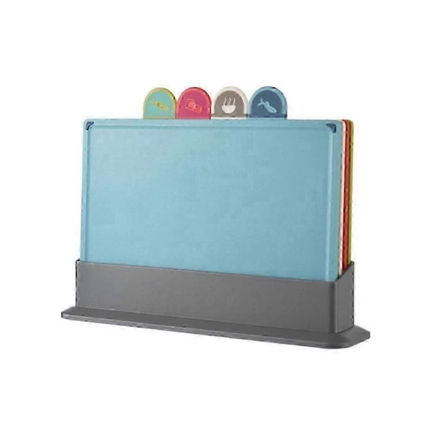 26-27 Cutting Boards 4Pcs/Set with Holder for Kitchen,Chopping Block with Food Icons,Anti Bacterium,Dishwasher Safe, Non-Slip