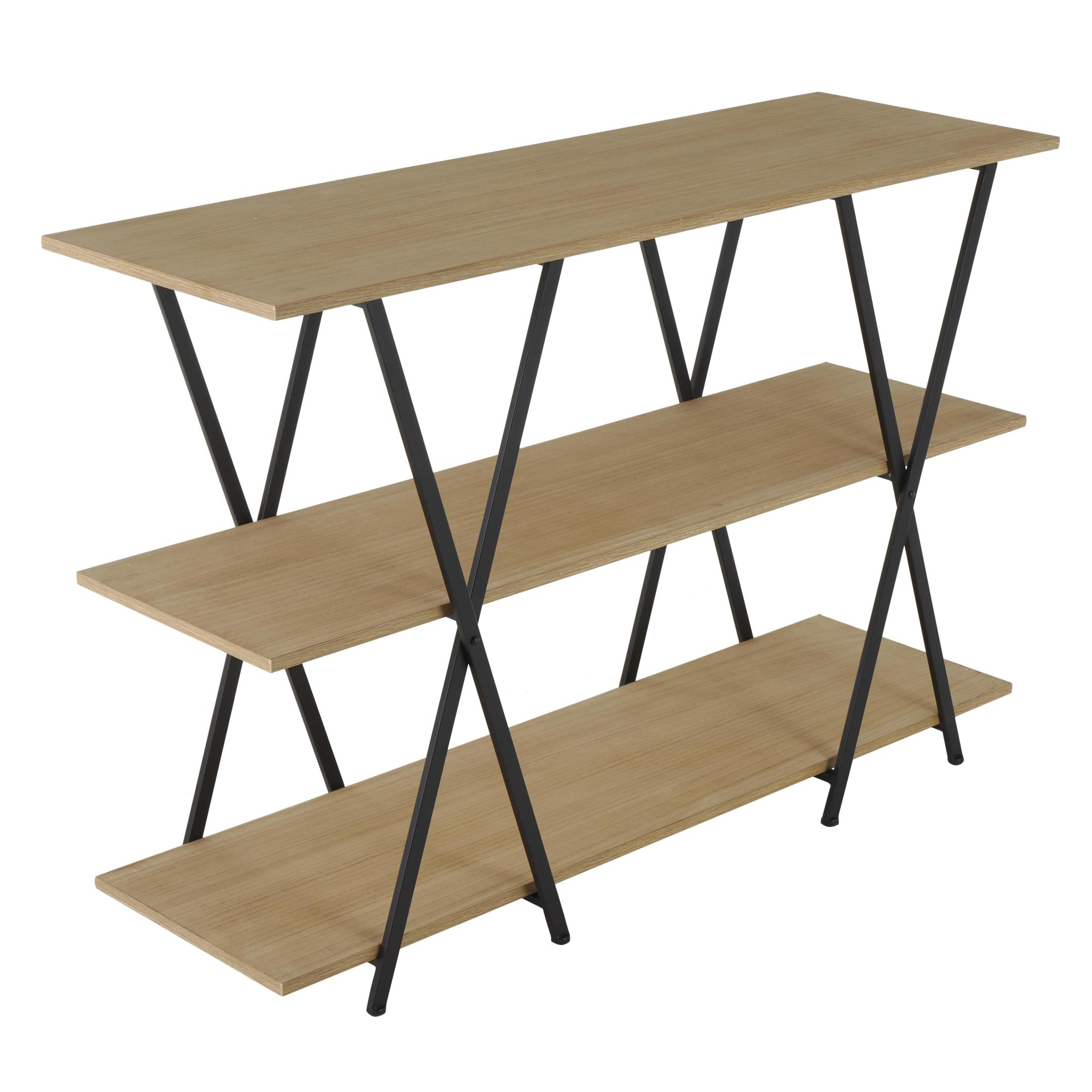 DecMode 47" x 32" Brown Metal 3-Tier Shelving Unit with Black Metal X Frame, 1-Piece
