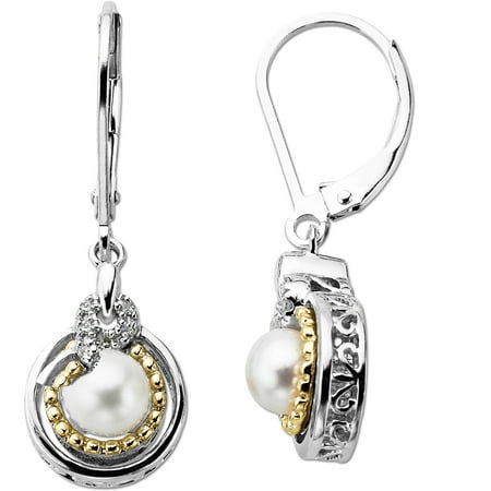Duet 14kt Yellow Gold and Sterling Silver Freshwater Pearl Leverback Earrings