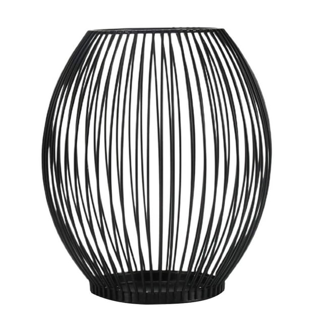 1pc Lantern Shaped Candlestick Iron Art Candle Holder Candlestick Decor (Black)