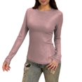 thumbnail image 2 of ClodeEU Women's Long Sleeve Crew Neck Slim Fitted Workout Gym T Shirts, Compression Undershirt Basic Tops Pink,Womens Plus M, 2 of 8
