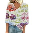 thumbnail image 2 of Plus Size Summer Tops 2023 Women Fashion Printed T-shirt 3/4 Sleeves Blouse V-Neck Casual Tunic on Clearance, 2 of 5