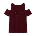 thumbnail image 7 of Karymi Shirts for Women Cold‑Shoulder Short Sleeve Top, Crisscross Lace‑Up V‑Neck Solid Slim‑Fit Blouse, Club Night‑Out Streetwear T‑Shirt Summer Tops for Women 2025, 7 of 7