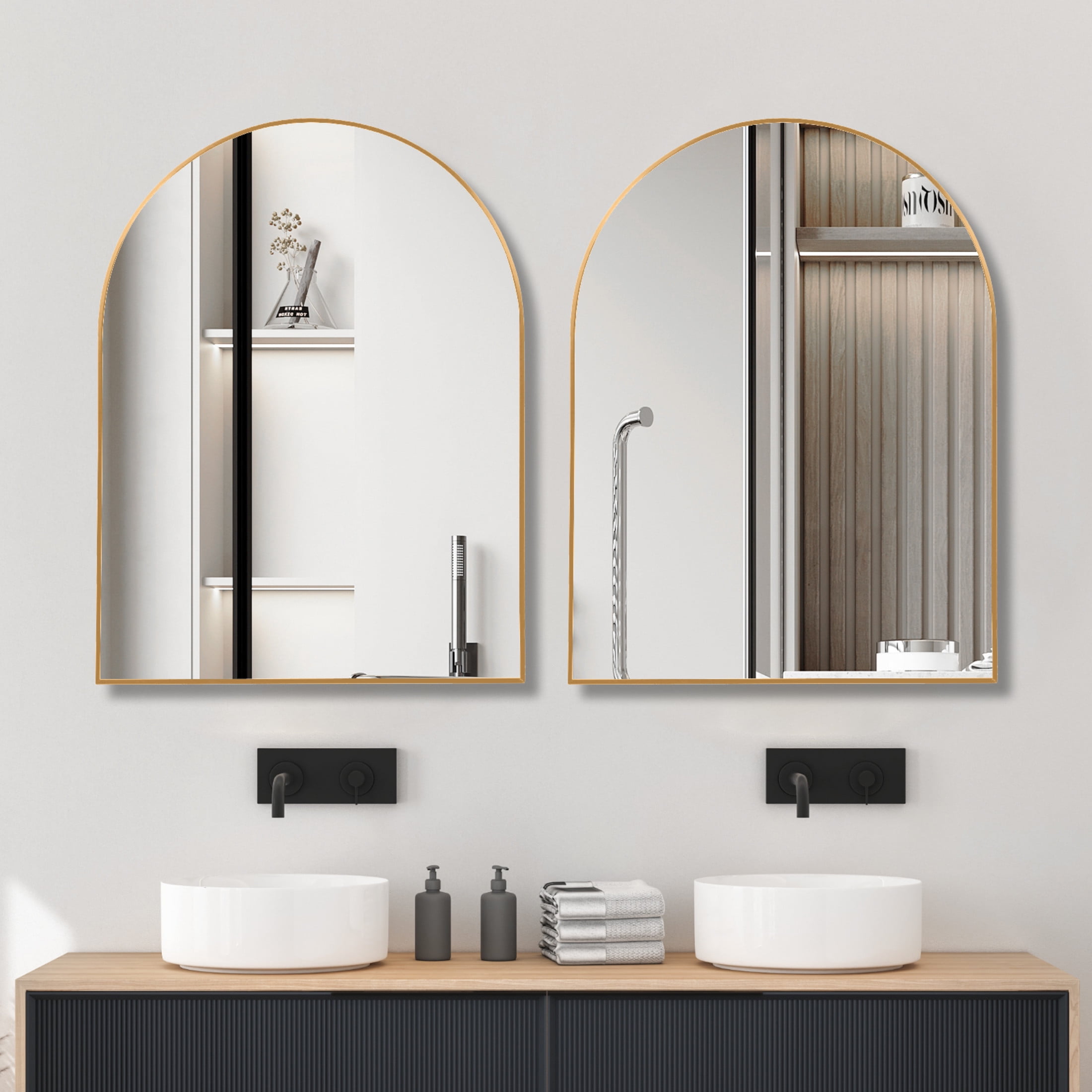 Noble House 30"x40" Arched Metal Wall Mirror, Vanity Mirror for Bathroom, Bedroom & Living Room, Gold