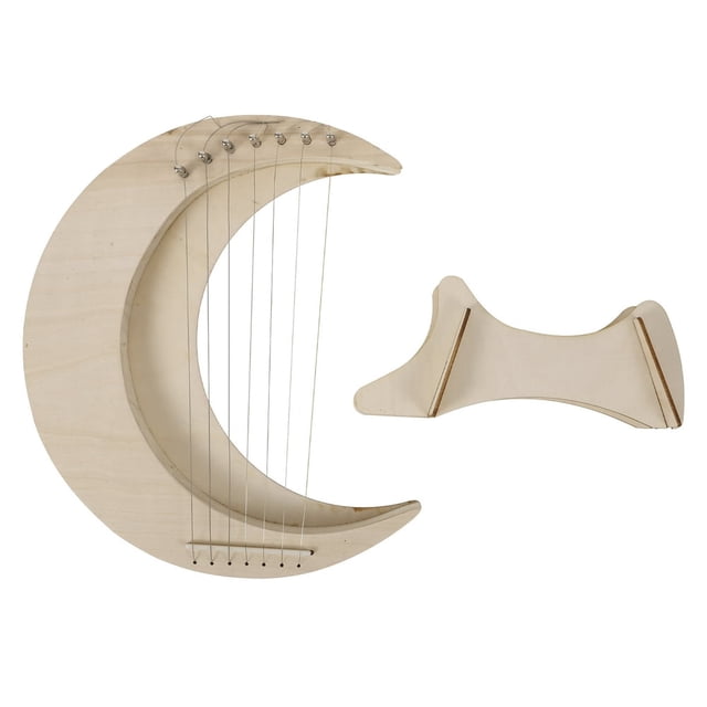 LEEYNEER 1 Set of Lyre Harp Moon Shaped Harp Instrument Wood Body 7-String Harp Beginner Musical Instrument