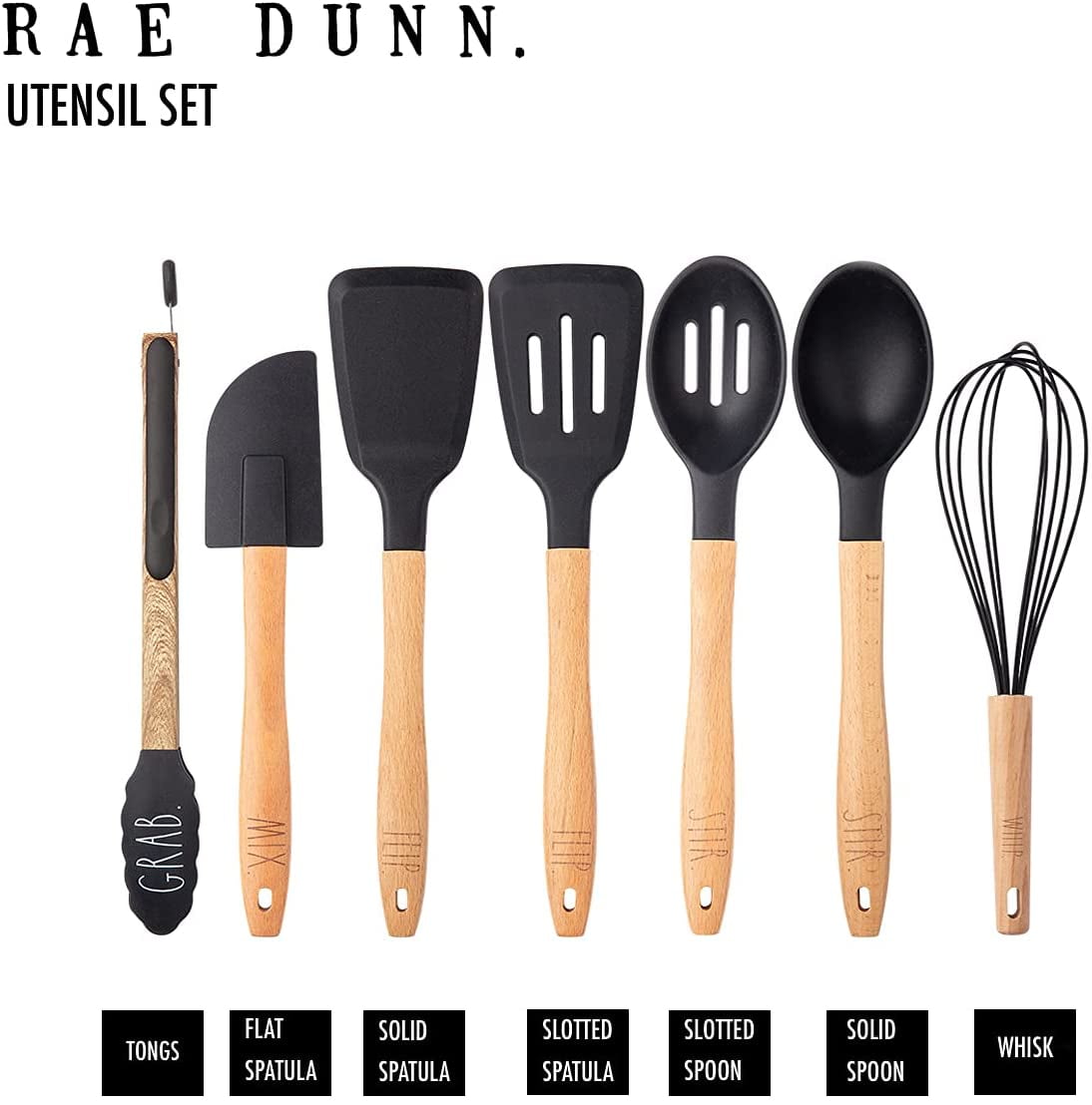  Rae Dunn Everyday Collection 7 Piece Wooden and Stainless Steel  Kitchen Gadget Set- Kitchen Tools with Wooden Handles : Home & Kitchen