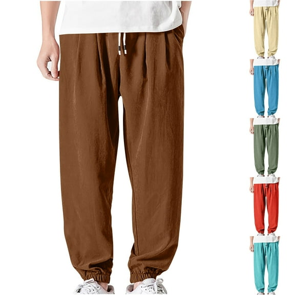 UVEASISHA Mens Casual Pants Baggy Wide Leg Pants for Men Elastic Waist Drawstring Pants 2025 Summer Solid Color Loose Cargo Pants with Pockets Army Green 4XL
