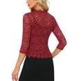 thumbnail image 3 of Floral Lace Shrugs for Women's Evening 3/4 Sleeves Formal Elegant Bolero Cardigan L Dark Red, 3 of 6