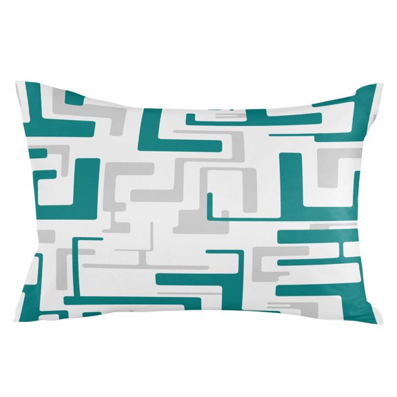 Modern Geometric Teal Throw Pillow Cover 16 x 24 Inch Decorative Pillow Cover Abstract Minimalist Artwork Lines Lumbar Pillowcase Seasonal Rectangle Cushion Case for Couch Sofa Bed Living Room