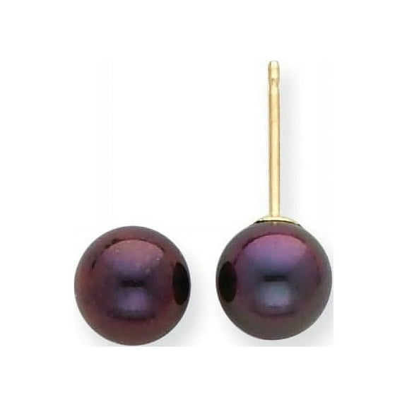 14k 6-7mm Round Black Saltwater Akoya Cultured Pearl Stud Earrings