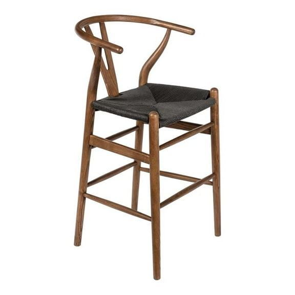 Pemberly Row Contemporary Rattan Counter Height Stool in Walnut
