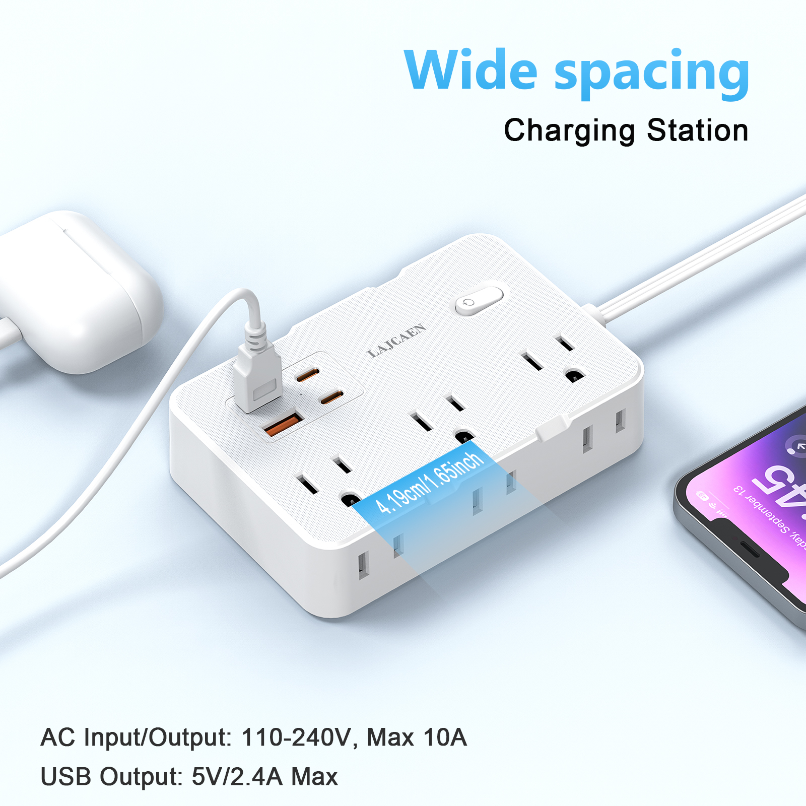 LAJCAEN 5-Foot Power Strip with 6 Outlets and 4 USB Ports photo 5