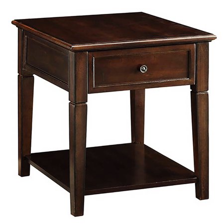 Wood Rectangular End Table with Drawer and Shelf for Key and Decor Storage in Primary Living Space Has Traditional Design