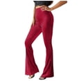 thumbnail image 2 of Baqcunre Wide Leg Pants For Women Womens Casual High Waist Ribbed Flare Long Pants Comfy Elastic Slim Leg Trousers Flare Pants Pants For Women Red 3XL, 2 of 8