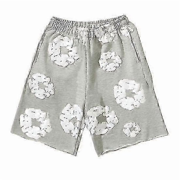 Summer Men Shorts Flower Print Drawstring Elastic Waist Loose Pockets Pleated Vacation Beach Sport Casual Homewear Short Pants 26s