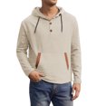 thumbnail image 2 of asjyhkr Mens Linen Shirts Long Sleeve Drawstring Hooded Button Crew Neck Hoodies Casual Fashion Breathable Hiking Beach Workout Tops with Pockets, 2 of 7