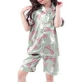 thumbnail image 2 of CAIVO Child Girls Outfit Set Short Sleeve Lapel Blouse Tops Pants Bow Print Outfits Comfortable Clothes Sets Toddler Kids Soft Breathable Outfit 6-7 Years, 2 of 4