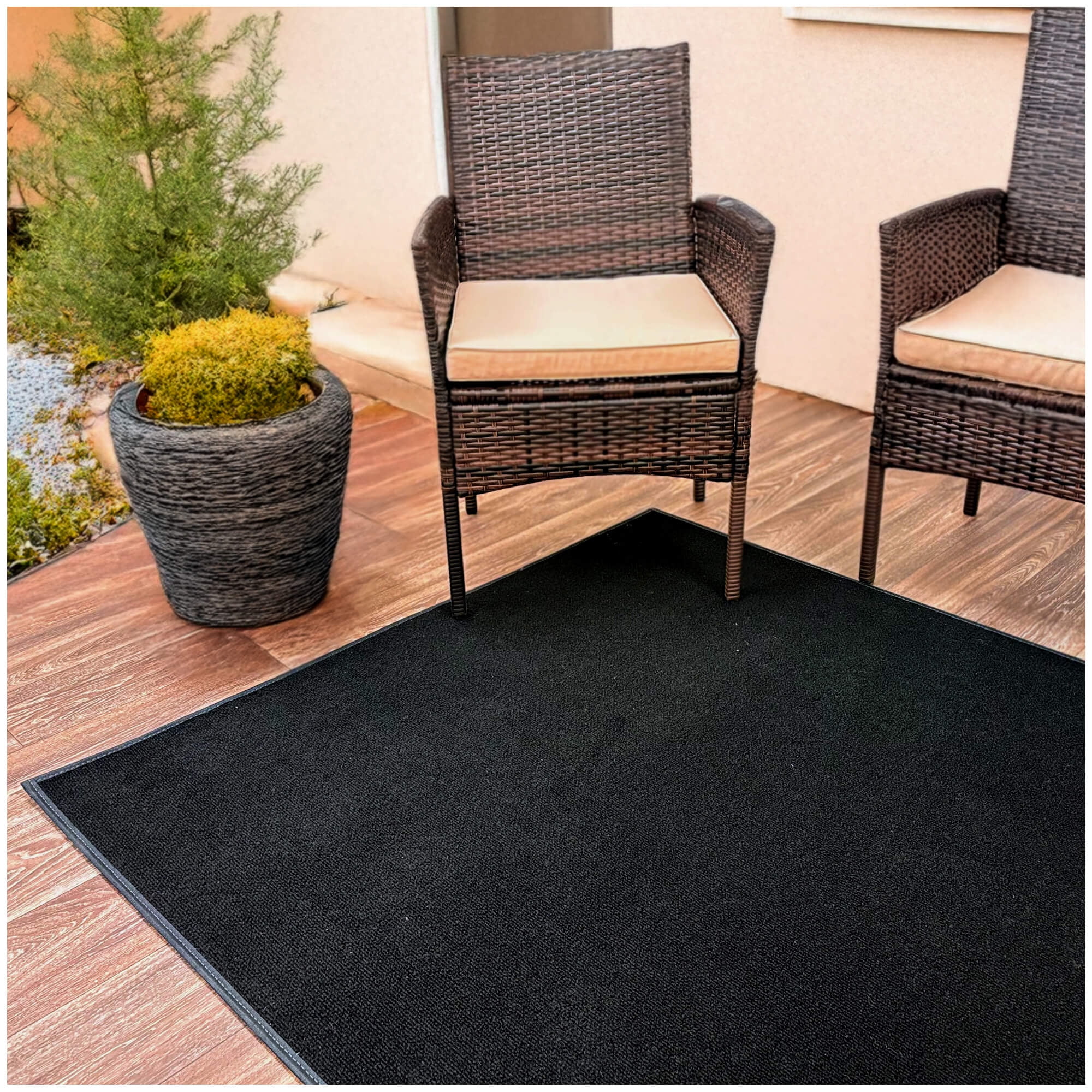 Koeckritz Rugs 12'x18' Black Indoor-Outdoor Slim Economy Area Rug, Durable & Practical