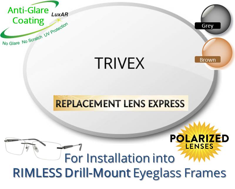 Single Vision Polarized Trivex Prescription Eyeglass Lenses, Left and Right (a Pair), for