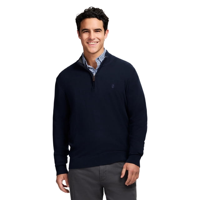 Suéter IZOD Premium Essentials para hombre con cierre de un cuarto, azul marino, XL