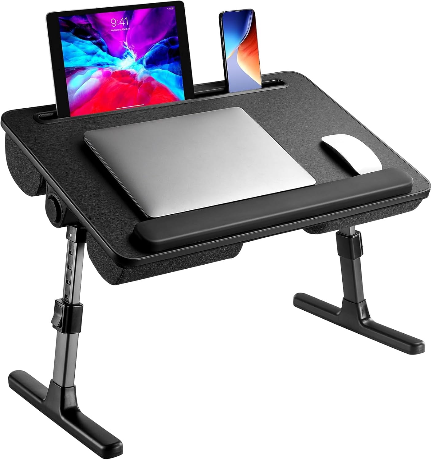 Laptop Bed Desk, Laptop Tray Computer Lap Desk for Bed Couch Sofa Floor, Bed Tray for Working, Eating, Foldable Lap Stand Table with Height Adjustment & 35° Adjustable Tilt Angle, HNLD19