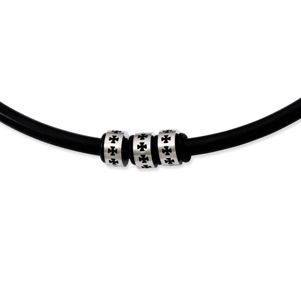 SIMPLE BLACK  RUBBER NECKLACE ROPE CORD WITH STAINLESS STEEL CLASP 