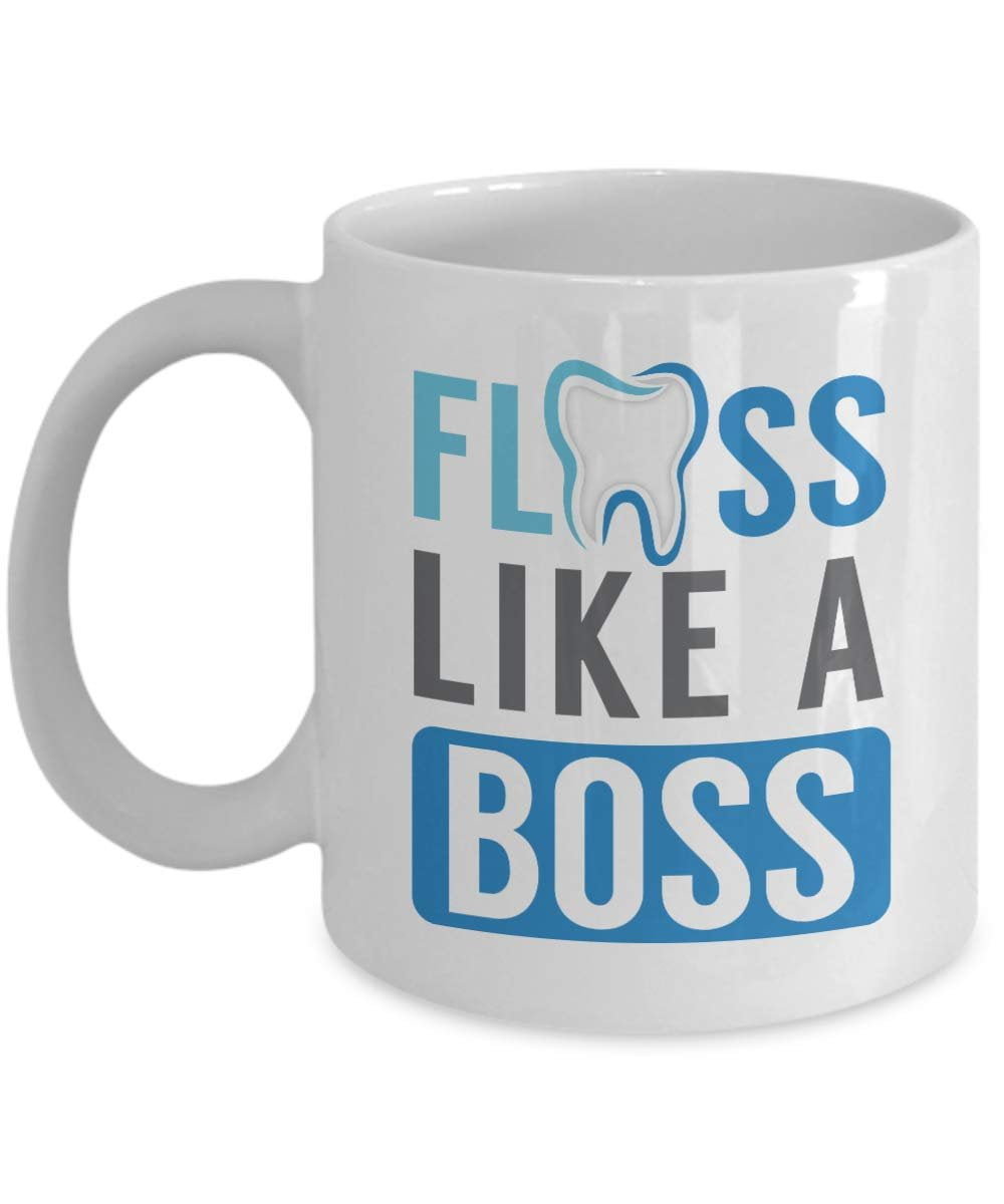 Floss Like A Boss With Tooth Funny Dental Cleaning Theme Coffee Tea Gift Mug Novelty Cup Accessories Office Desk Décor Items Stuff And